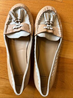 Joan & David Tan and Cream Tassel Loafers